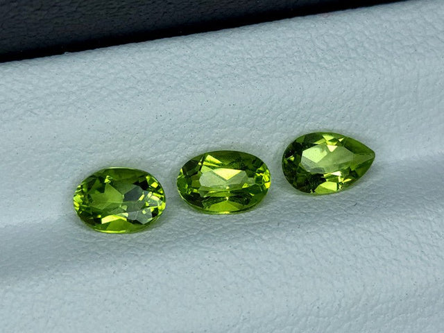 Natural Peridot Lot 1.40 ct – Oval & Pear Mixed Cut, Untreated (3 pcs)