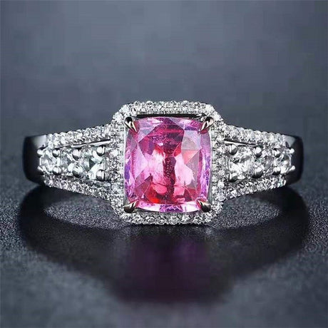 Natural Pink Sapphire Engagement Ring 1.30 ct – 18K White Gold with Diamonds