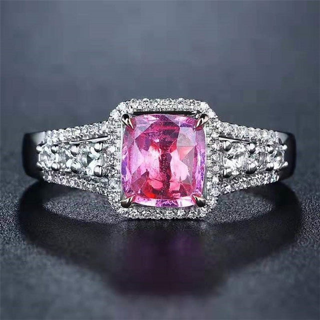 Natural Pink Sapphire Engagement Ring 1.30 ct – 18K White Gold with Diamonds