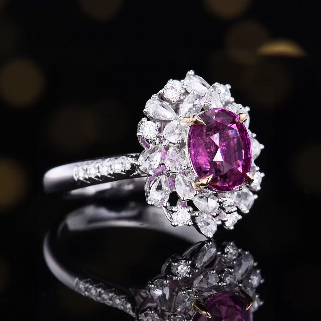 Natural Pink Sapphire Ring 3.50 ct – 18K White Gold with Diamonds