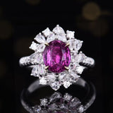 Natural Pink Sapphire Ring 3.50 ct – 18K White Gold with Diamonds