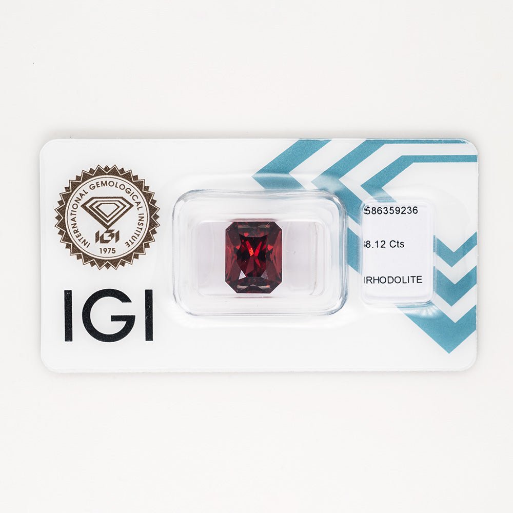 Natural Rhodolite Garnet 8.12 ct – Deep Purplish Pink, Rectangular Mixed Cut, IGI Certified