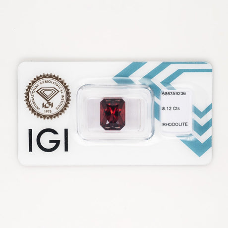 Natural Rhodolite Garnet 8.12 ct – Deep Purplish Pink, Rectangular Mixed Cut, IGI Certified