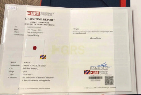 Natural Ruby 4.02 ct – Vivid Red "Pigeon’s Blood", Oval, Untreated, GRS Certified