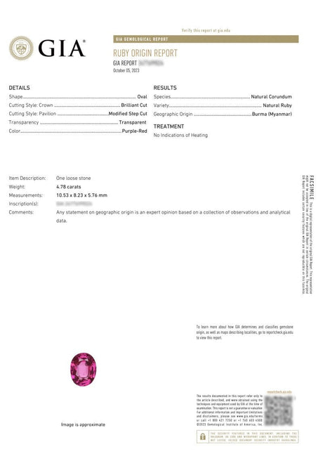 Natural Ruby 4.78 ct – Purple - Red, Oval Cut, Burma, GIA Certified