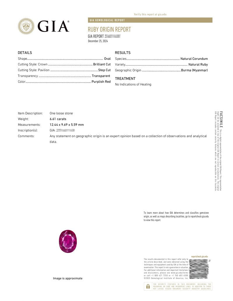 Natural Ruby 6.61 ct – Purplish Red, Oval Cut, Burma, GIA Certified, Untreated
