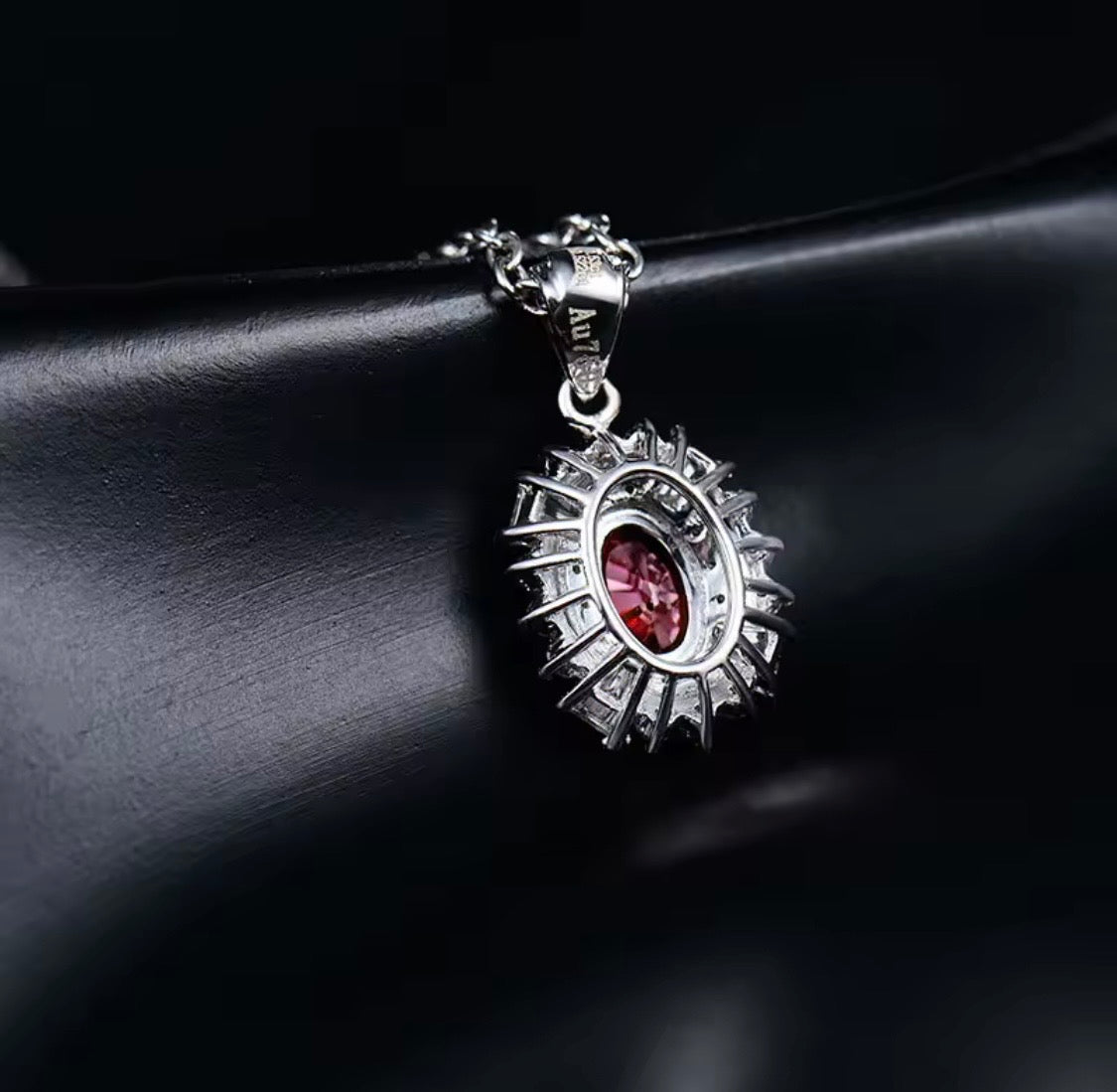Natural ruby diamond pendant in 14K white gold rear lifestyle view
