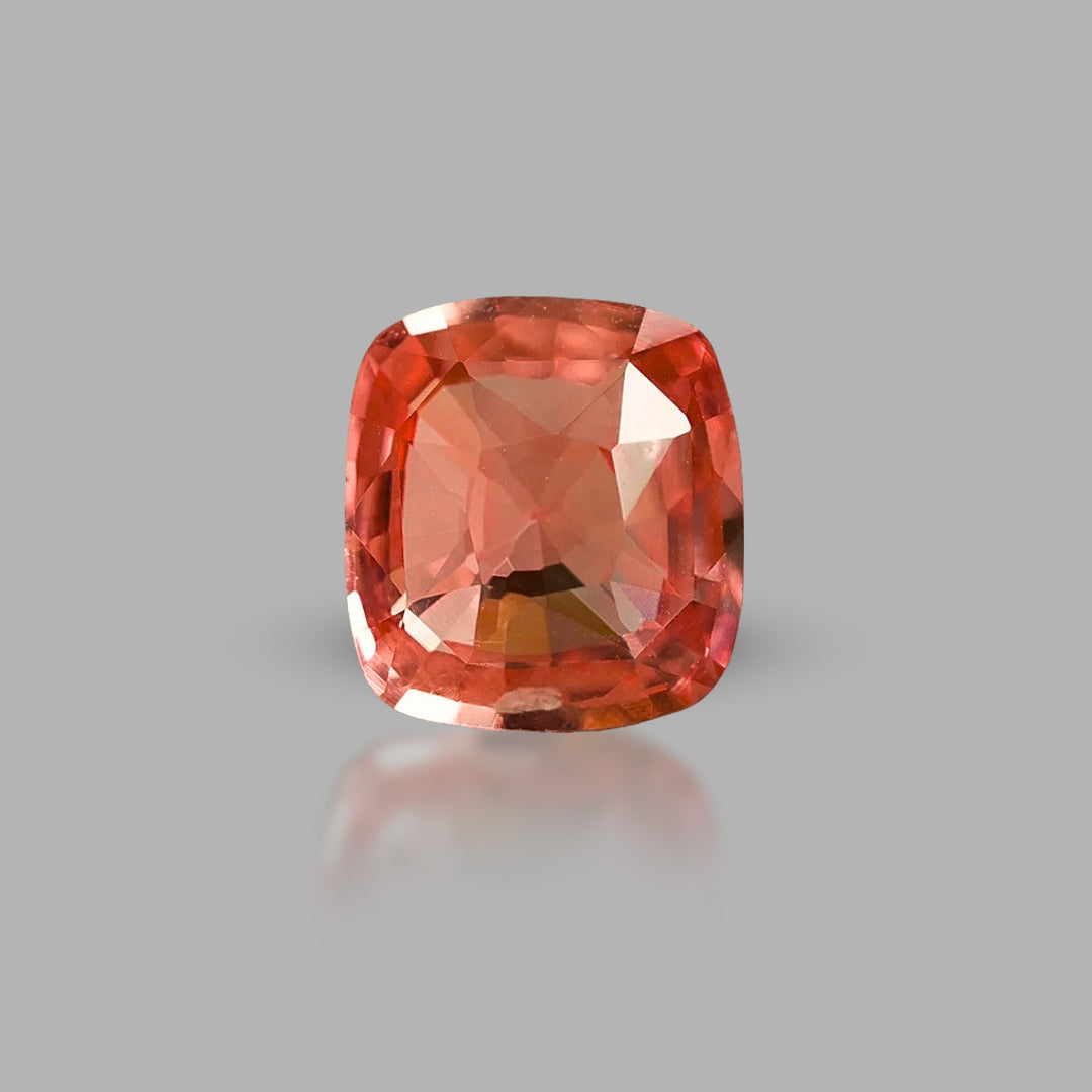 Natural heated sapphire, padparadscha, cushion cut, 1.15 ct, loose gemstone.