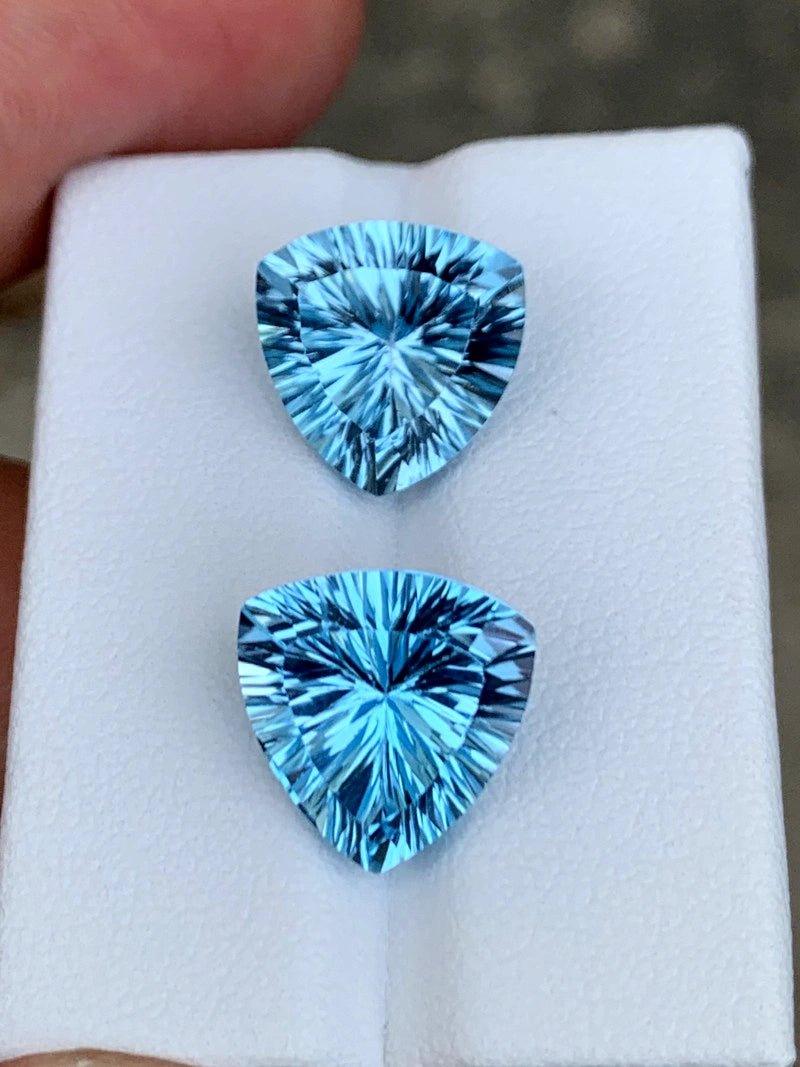 Natural Swiss Blue Topaz Pair 10.44 ct – Trillion Cut, Irradiated
