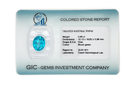 Natural Topaz 5.08 ct – Oval Cut, Coated, ČGL Certified