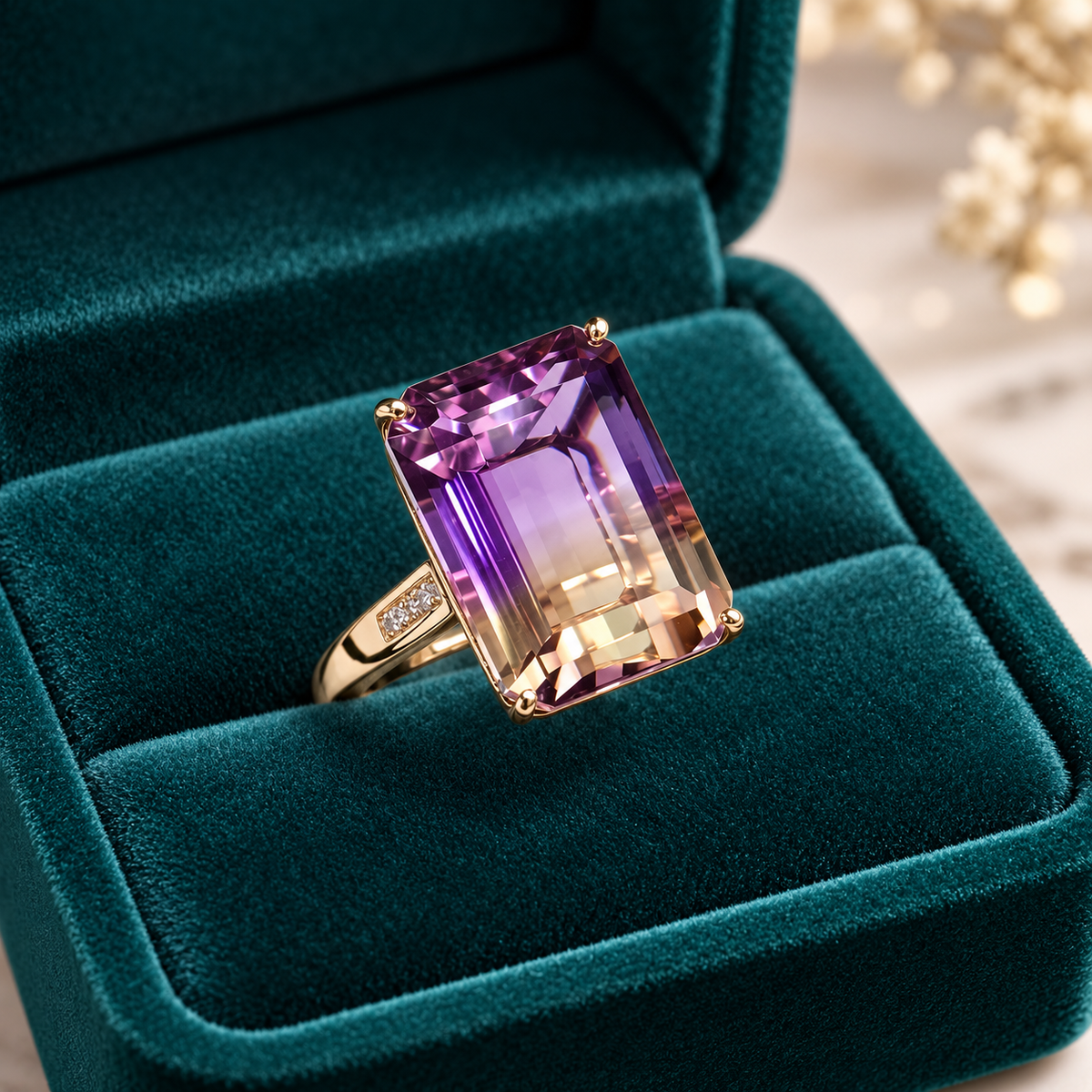 18k Růžově zlatý prsten s přírodním 9,2 ct ametrinem – Smaragdový Brus