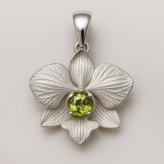 Orchid Pendant – Custom - Made in 18K Gold with Gemstone of Choice