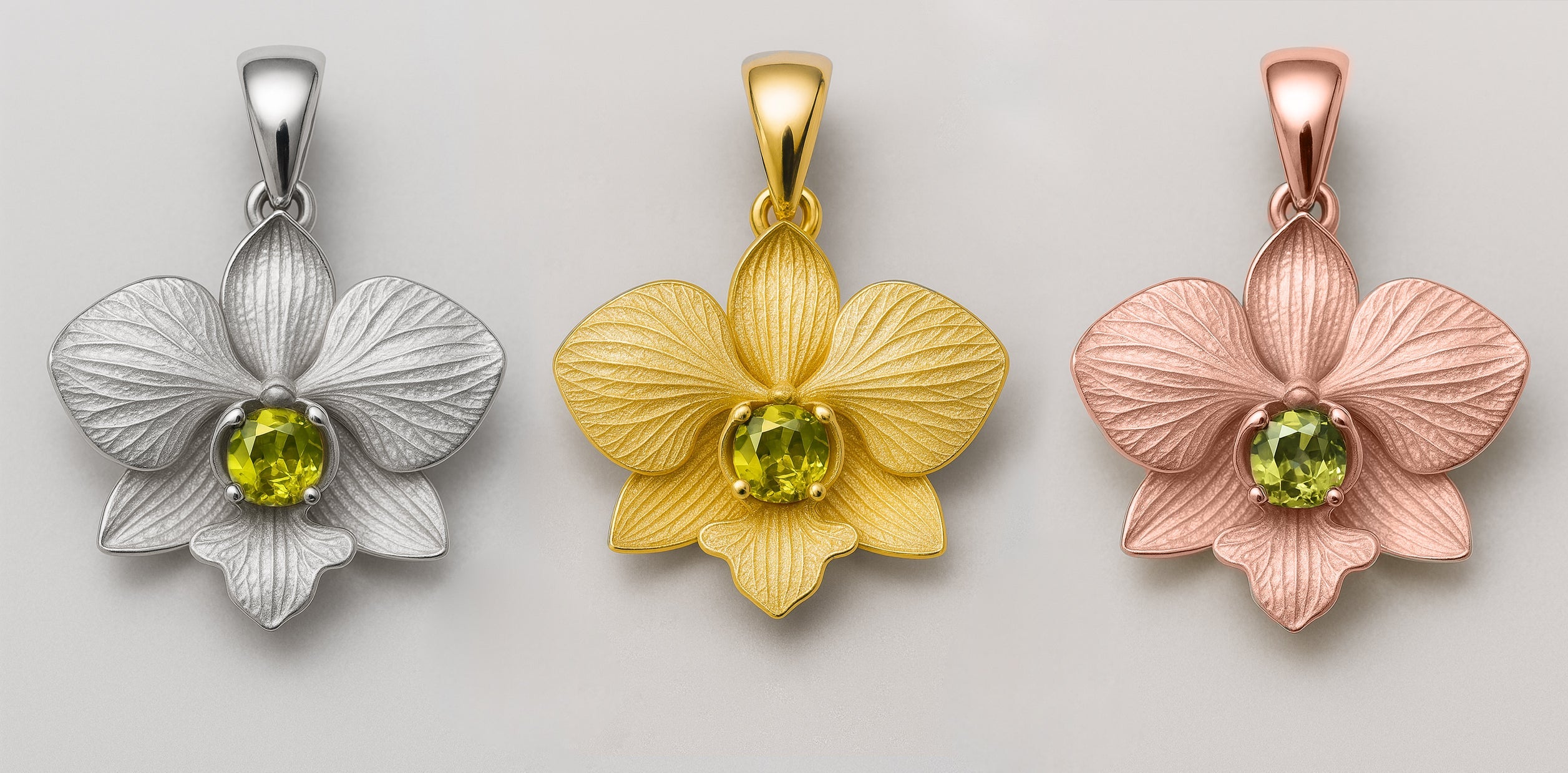 Orchid Pendant – Custom - Made in 18K Gold with Gemstone of Choice