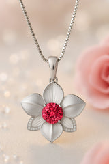 Orchid Pendant with Diamonds – Custom - Made in 18K Gold with Gemstone of Choice