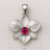 Orchid Pendant with Diamonds – Custom - Made in 18K Gold with Gemstone of Choice