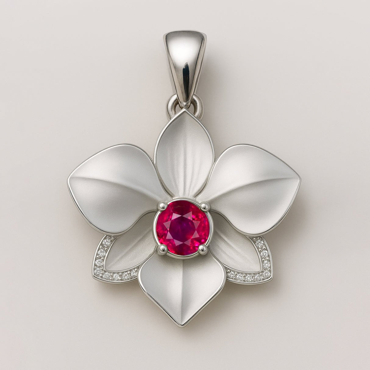 Orchid Pendant with Diamonds – Custom - Made in 18K Gold with Gemstone of Choice