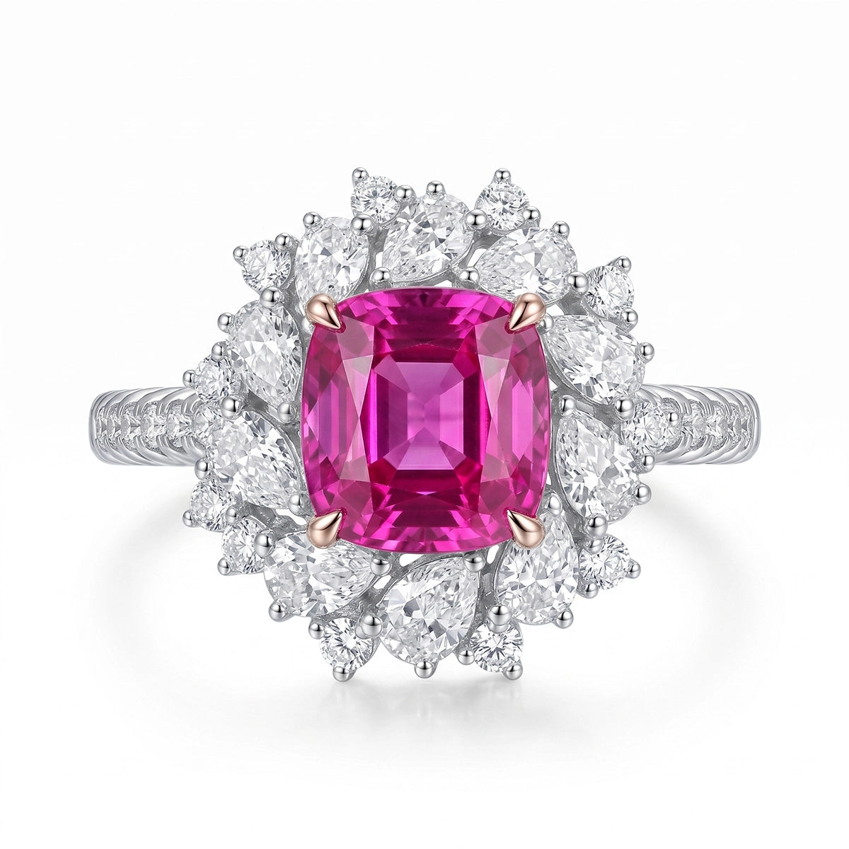 Unheated Pink Sapphire Ring 1.50 ct – 18K White Gold with Diamonds