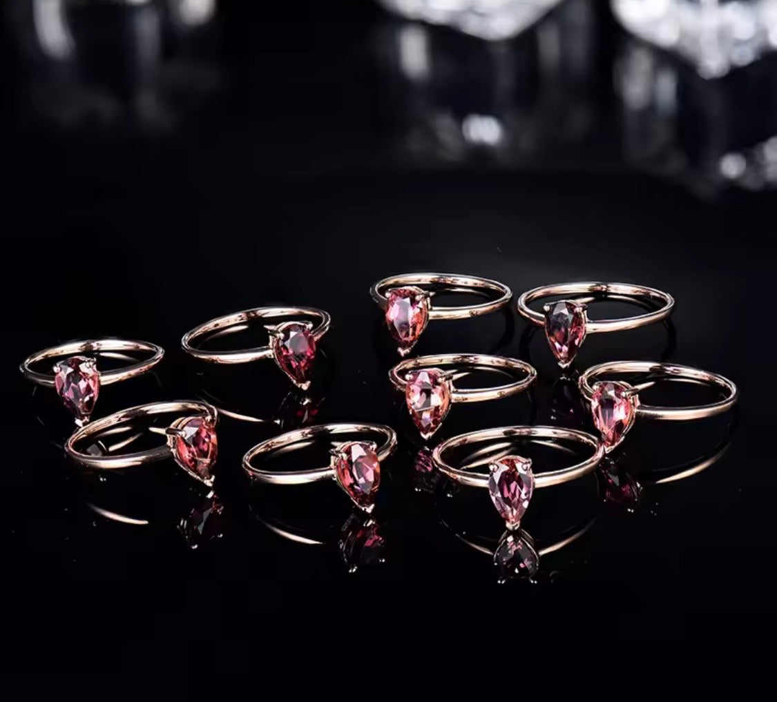 14K rose gold pink tourmaline ring with pear cut natural gemstone minimalist design