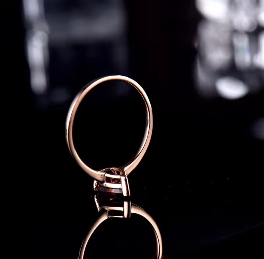 14K rose gold pink tourmaline ring with pear cut natural gemstone minimalist design