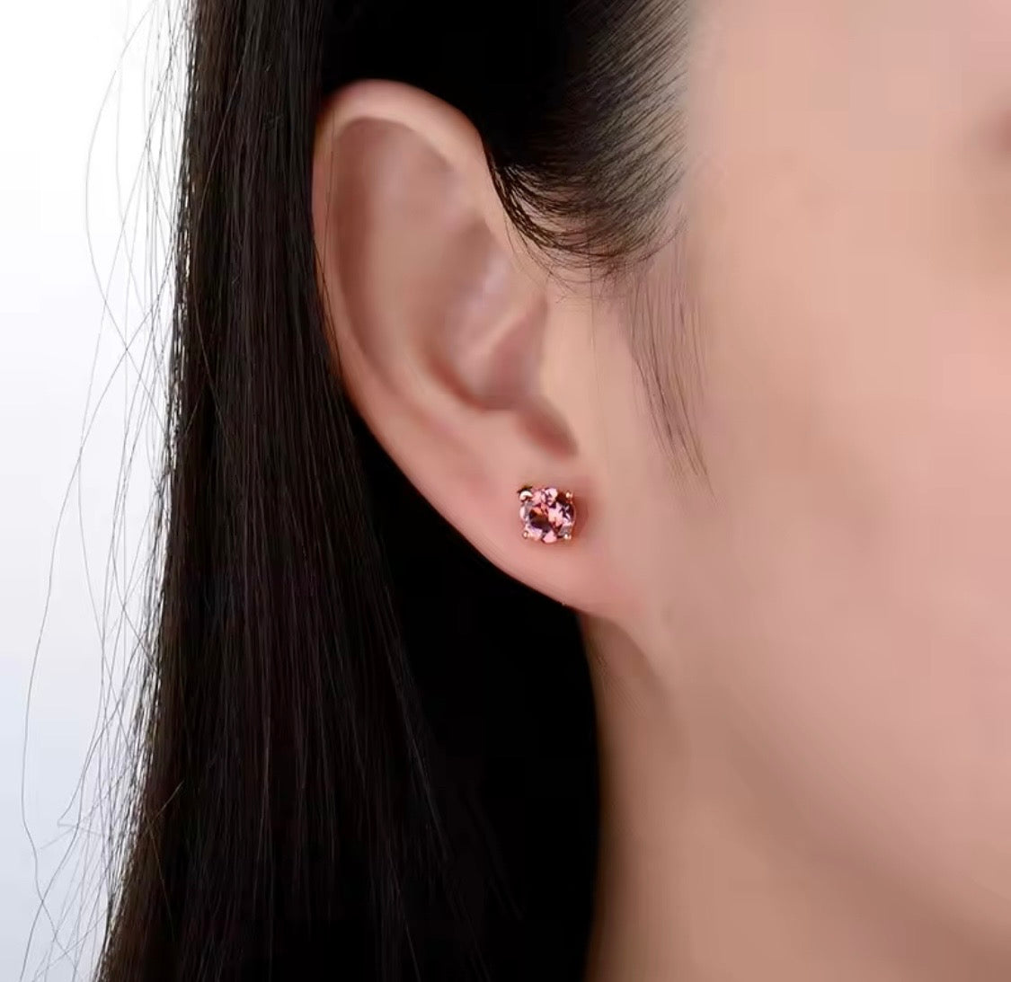 18K rose gold pink tourmaline stud earrings with 6mm round natural tourmaline and star detail