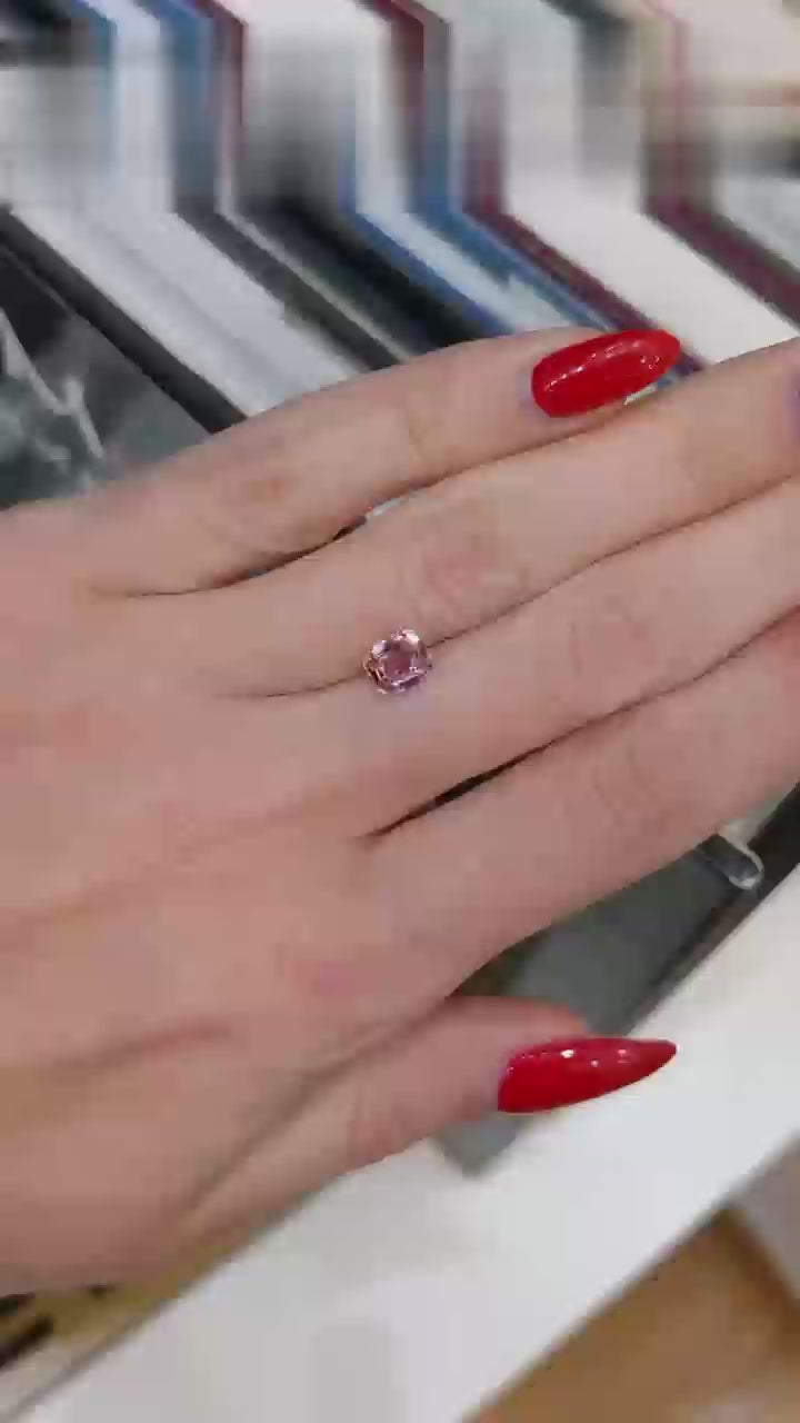 Natural Padparadscha sapphire, 1.22 carats, cushion cut, orangy-pink color, unheated, GRS certified