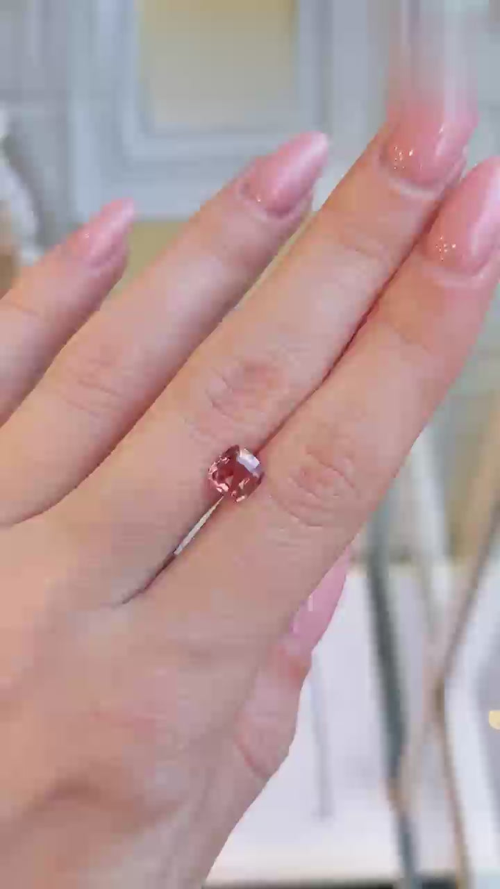 Natural Padparadscha sapphire, 1.16 carats, cushion cut, untreated, pinkish-orange color, GRS certified