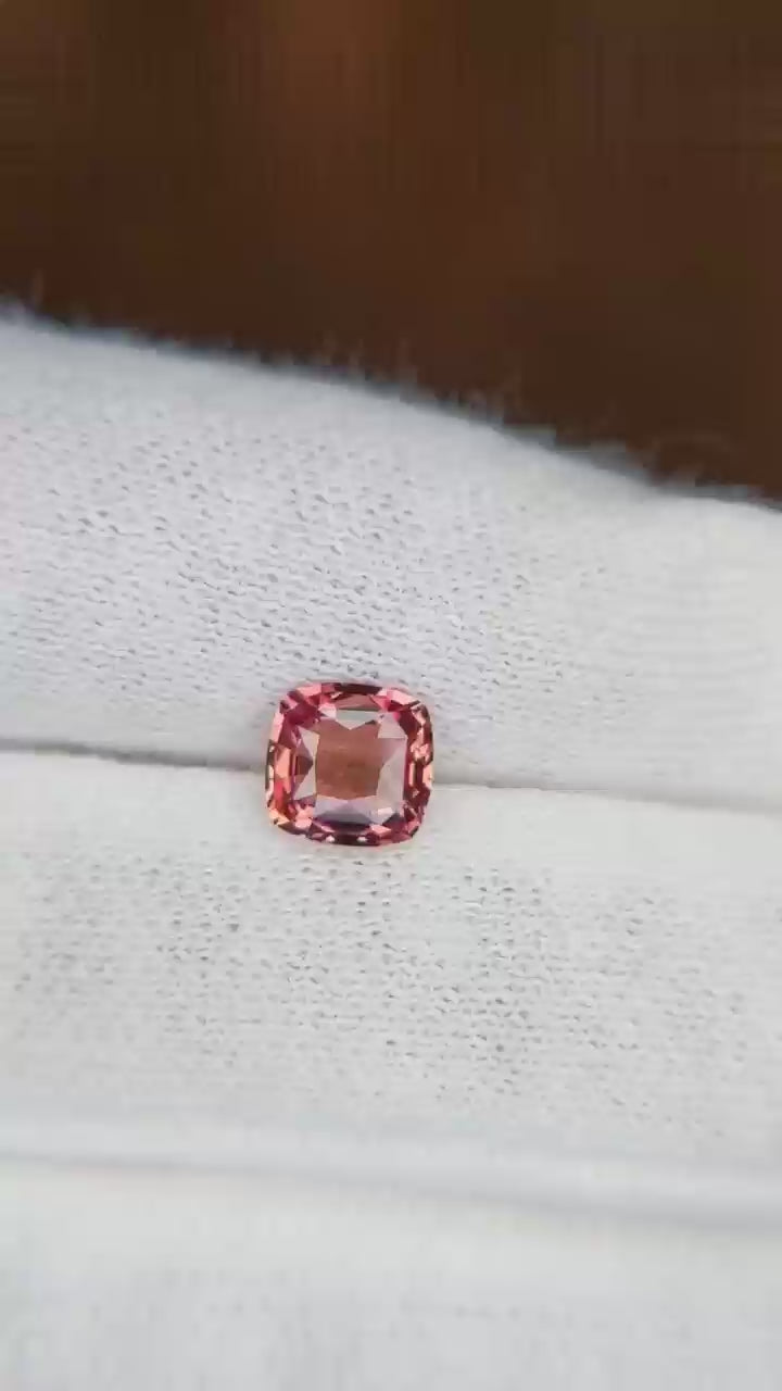 Natural Padparadscha sapphire, 1.16 carats, cushion cut, untreated, pinkish-orange color, GRS certified