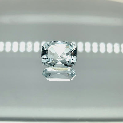 Natural aquamarine, 6.92 carats, cushion brilliant cut, eye clean clarity, untreated, very light blue