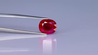 Natural Ruby 4.24 ct, vivid red pigeon’s blood color, oval brilliant/step cut, untreated, Burma origin