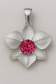 Pendant white gold with natural ruby and diamonds in flower orchid shape