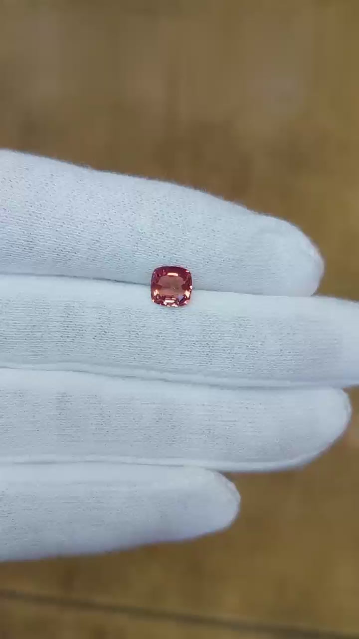 Natural Padparadscha sapphire, 1.16 carats, cushion cut, untreated, pinkish-orange color, GRS certified