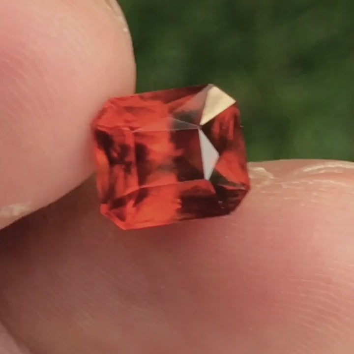 Natural hessonite garnet, 3.25 carats, octagonal cut, VS clarity, untreated, fire-orange color
