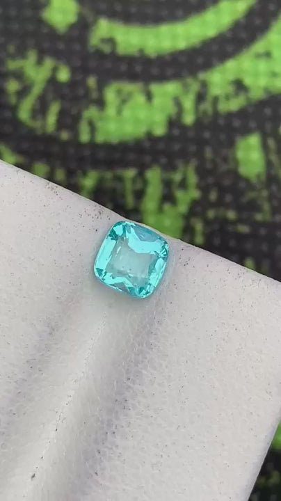 Natural apatite, 0.90 carats, cushion cut, untreated, eye clean, vivid blue color, Pakistan origin