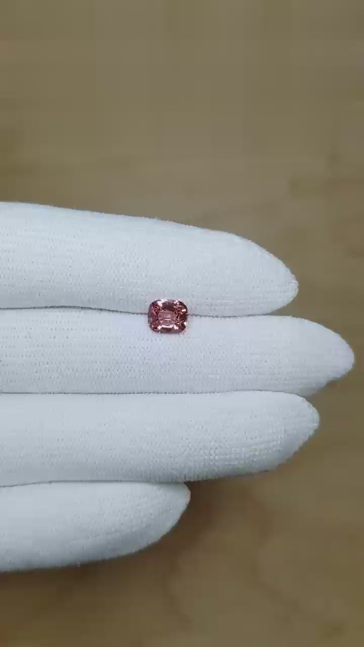 Natural Padparadscha sapphire, 1.22 carats, cushion cut, orangy-pink color, unheated, GRS certified