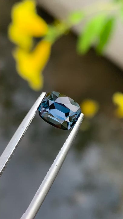 Natural Blue Cobalt Spinel, 2.13 carats, cushion cut, deep blue color, untreated, GFCO certified