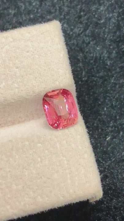 Natural Padparadscha sapphire, 1.57 carats, cushion cut, heated, brownish orangy-pink color, GRS certified