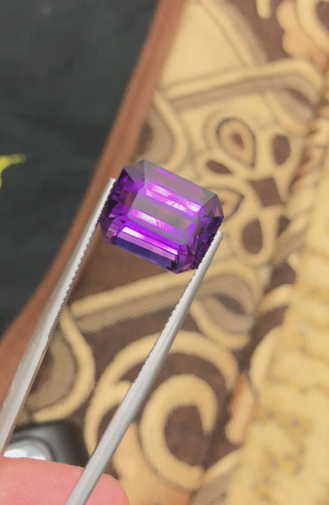 Natural amethyst, 10.64 carats, emerald cut, untreated, vivid purple, eye-clean clarity