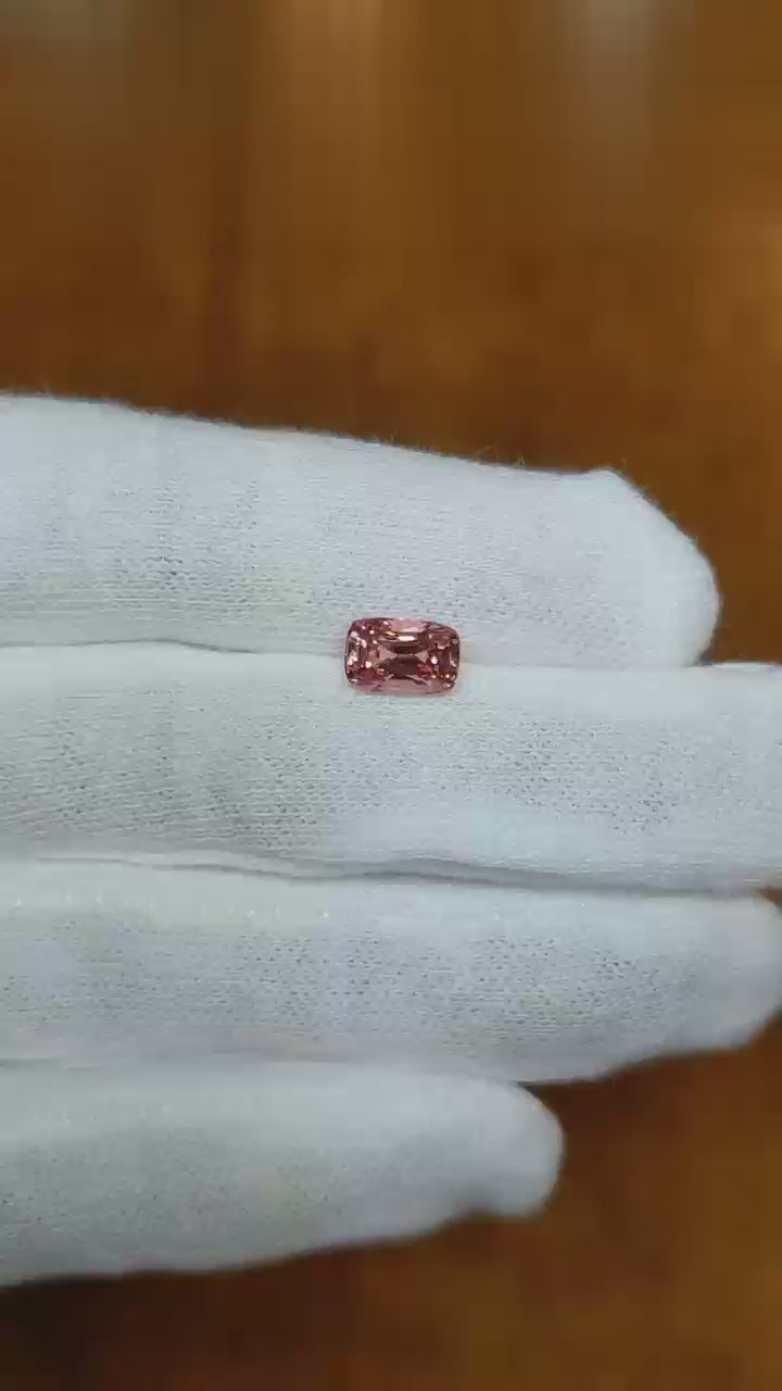 Natural Padparadscha sapphire, 1.66 carats, cushion mixed cut, untreated, pinkish-orange color, C. Dunaigre certified