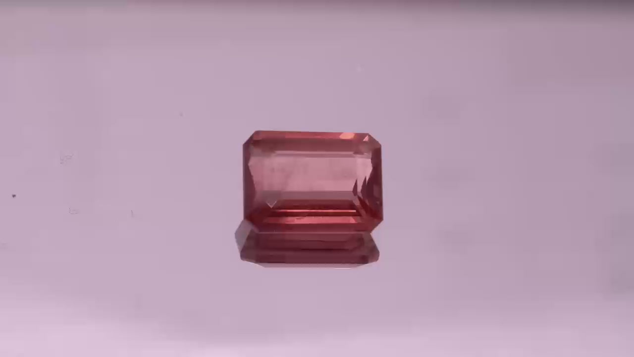 atural Red Apatite 3.42 carats, octagonal cut, light orangy red gemstone, untreated