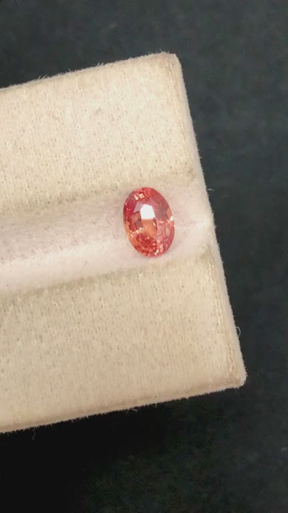 Natural Padparadscha sapphire, 1.03 carats, oval cut, heated, pinkish-orange color, GRS certified