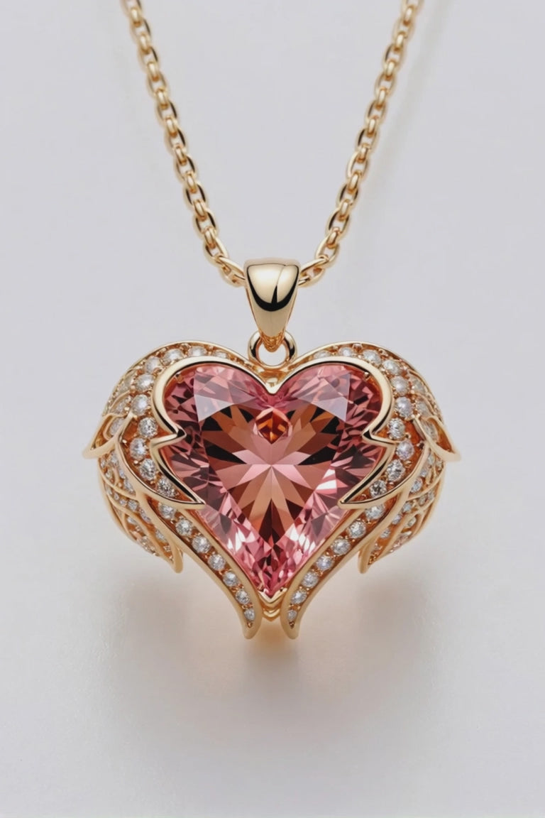 Ultra-luxury heart-shaped Padparadscha sapphire pendant with diamonds in rose gold by Sosna Gems
