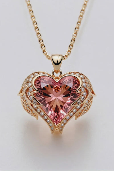 Ultra-luxury heart-shaped Padparadscha sapphire pendant with diamonds in rose gold by Sosna Gems