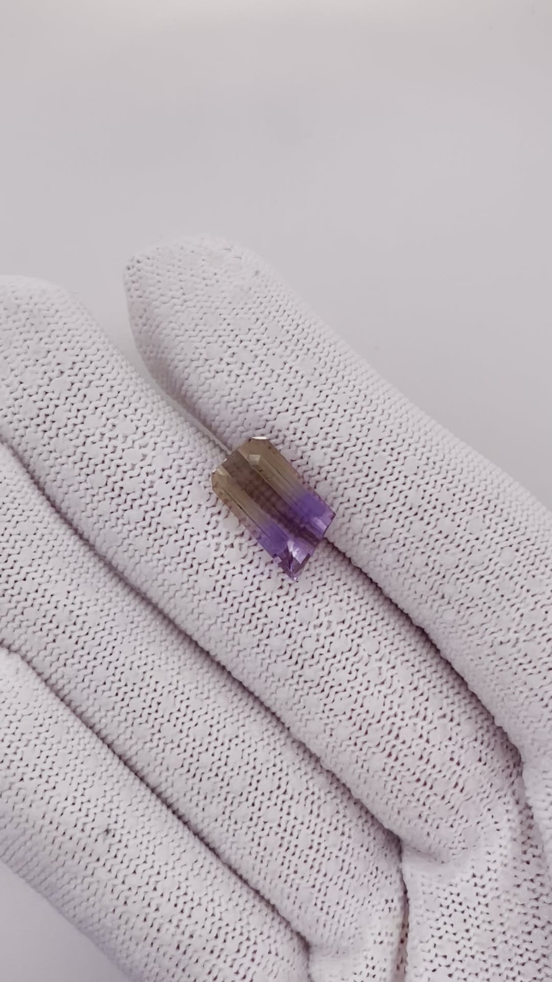 Natural Ametrine 6.68 carats, cut-cornered whistle cut, violet and yellow bi-color gemstone, untreated