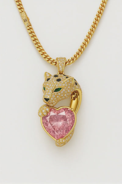 18k gold pendant with natural 3.02 ct Padparadscha sapphire, heart cut, lotus-pink color, GRS certified, diamonds, tsavorite eyes