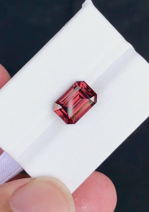 Natural red zircon, 5.58 carats, rectangular step cut, IF clarity, untreated, intense red color, from Tanzania