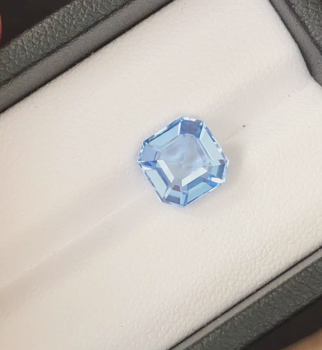 3.20 ct sea blue aquamarine in Asscher cut from Brazil, irradiated, VVS clarity