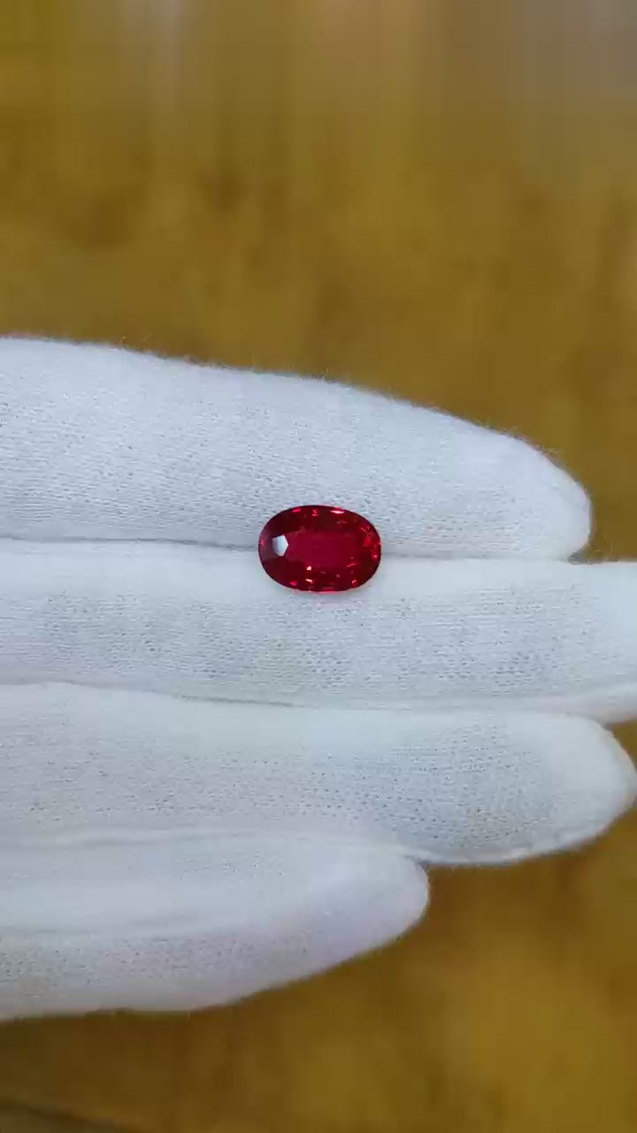 Natural Mozambique ruby, 4.09 carats, oval brilliant cut, vivid Pigeon Blood red, untreated, GRS certified