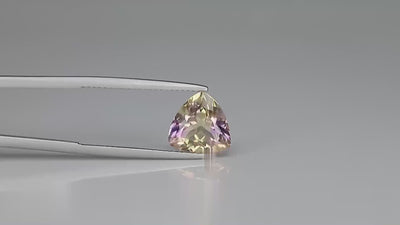 Natural Ametrine 3.44 carats, triangle cut, light violet and yellow bi-color gemstone, untreated, GEMTRUE certified