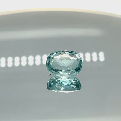 Natural aquamarine, 9.46 carats, cushion cut, eye clean clarity, untreated, vivid blue