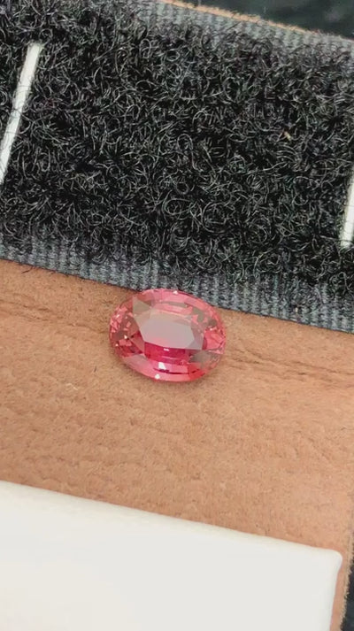 Natural Padparadscha sapphire, 1.51 carats, oval cut, untreated, orange-pink color, AIG certified